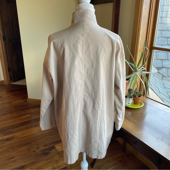 Eileen Fisher Organic Cotton Hemp Stand Collar Chore Jacket in Khaki - Picture 4 of 12